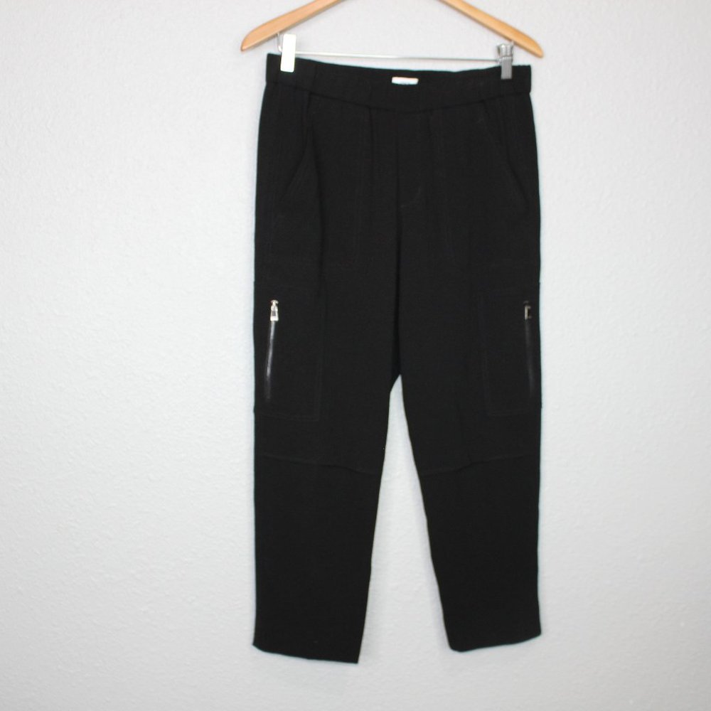 Vince. Black Acetate Zipper Trousers sz 6